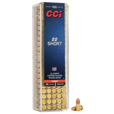 CCI Target Ammunition 22 Short 29 Grain Plated Round Nose Box of 100