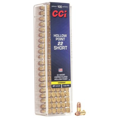 CCI Varmint Ammunition 22 Short 27 Grain Plated Hollow Point Box of 100