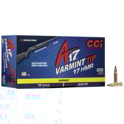 CCI Varmint Tip Ammunition 17 HMR 17 Grain Polymer Tipped Box of 200