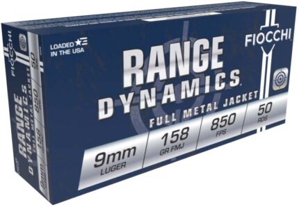 Fiocchi Range Dynamics 9mm Luger 158 Grain FMJ Brass Cased Centerfire Pistol Ammunition
